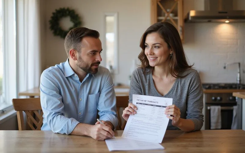 Allen TX homeowner reviewing cash buyer and iBuyer offer comparison at kitchen table with licensed Collin County real estate agent
