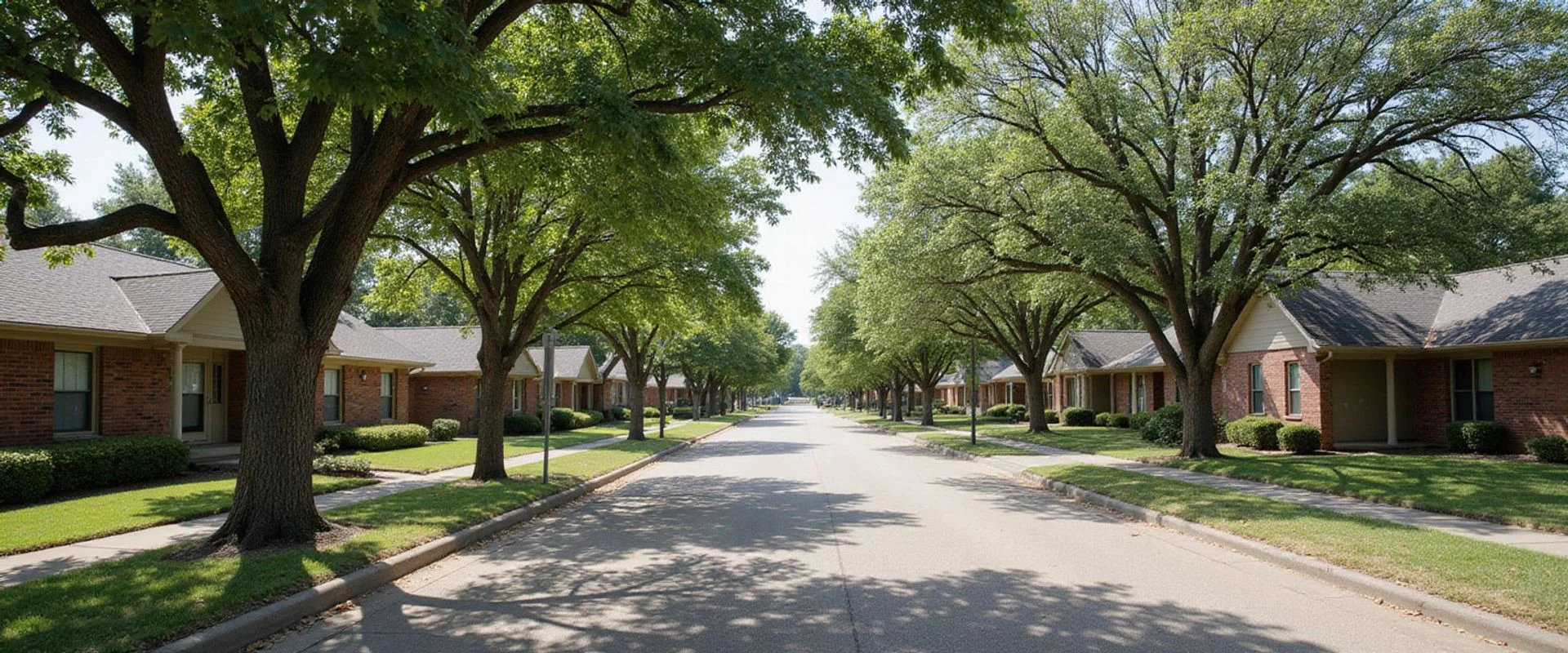 1960s ranch homes on a tree-lined Grapevine TX street near Historic Main Street in Tarrant County
