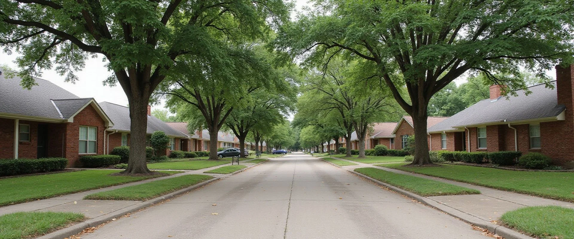 East Plano TX residential street with 1980s brick ranch homes near US-75 in Collin County