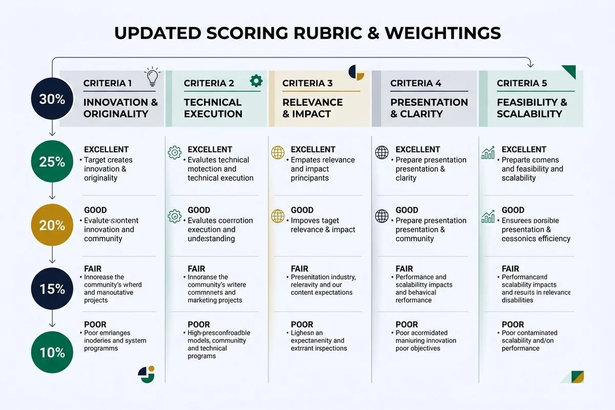Diagram of the updated scoring rubric with new weightings for each criterion