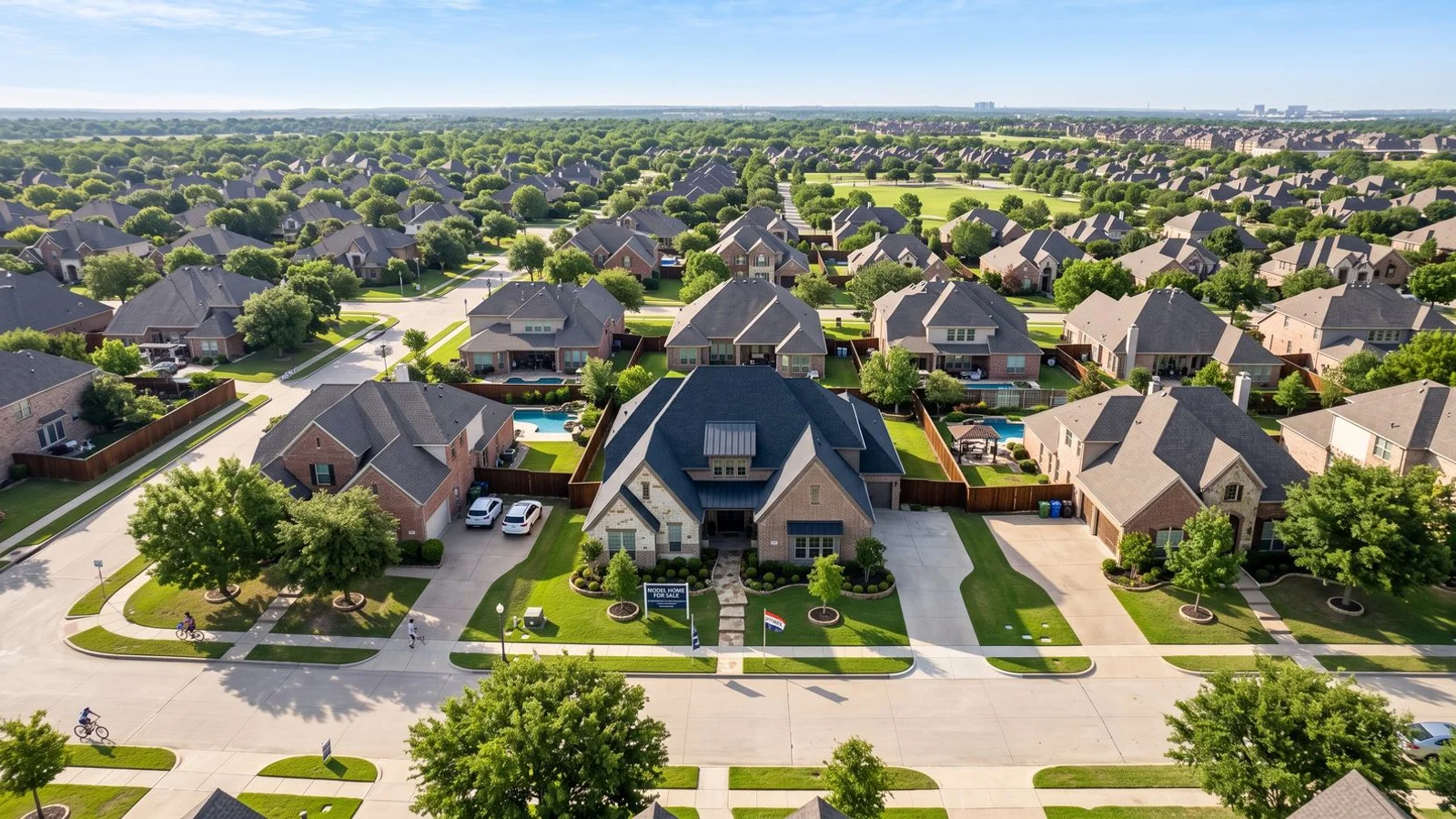 Overhead editorial photo of a DFW neighborhood