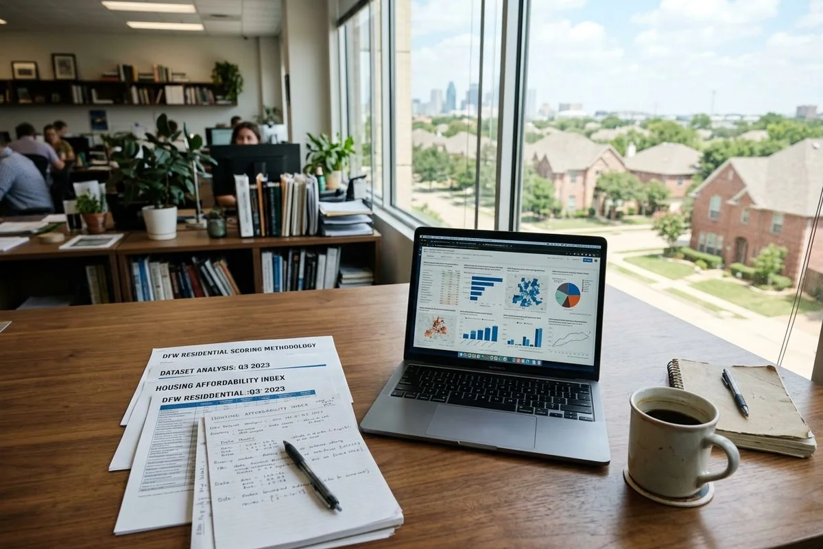 Editorial workspace where DFW market reviews are researched