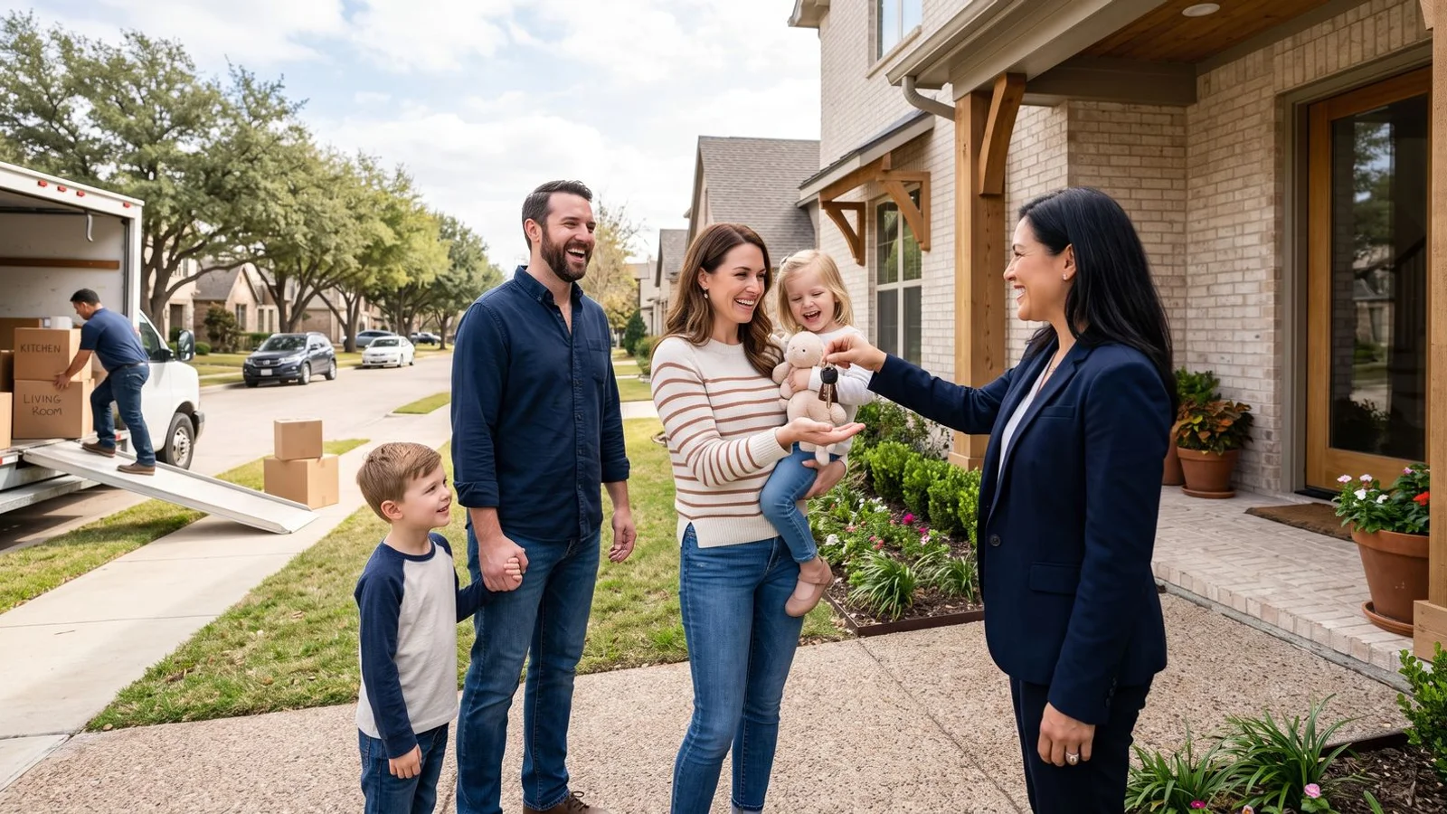 Family moving between two homes concept, keys exchange, natural daylight