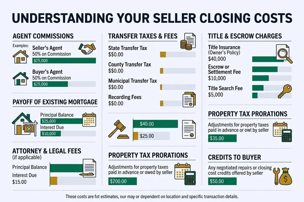 Itemized seller closing-cost breakdown graphic, brand colors